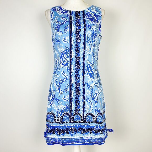 Lilly Pulitzer Mila Stretch Shift Dress Blue Peri Turtley Awesome Scoop Back 4 - Picture 2 of 8